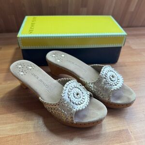 Jack Rogers Capri Slide shoe, platinum metallic nappa leather, size 8½